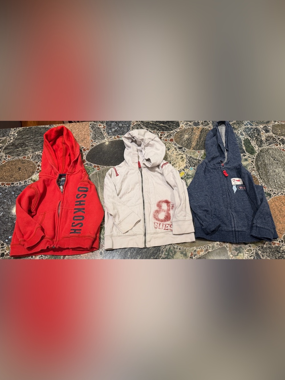 3 GUESS White Hooded Zip Sweatshirt with Red Logo Accent 18 months